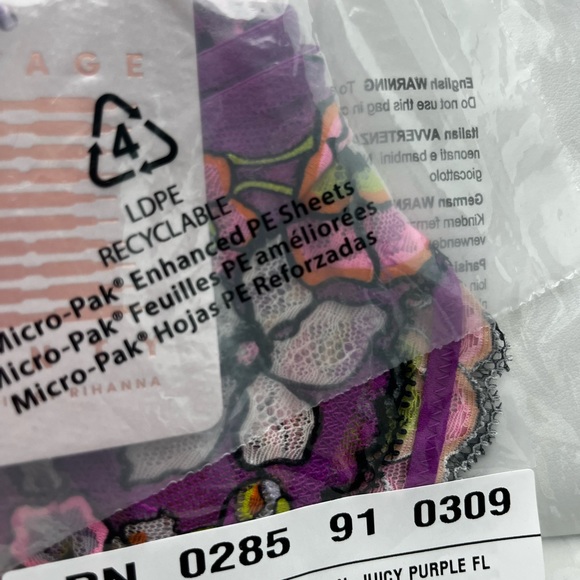 Savage X Fenty Juicy Purple Flower Poppy Print Mod Poppy Lace Brazilian Panty - Picture 7 of 9